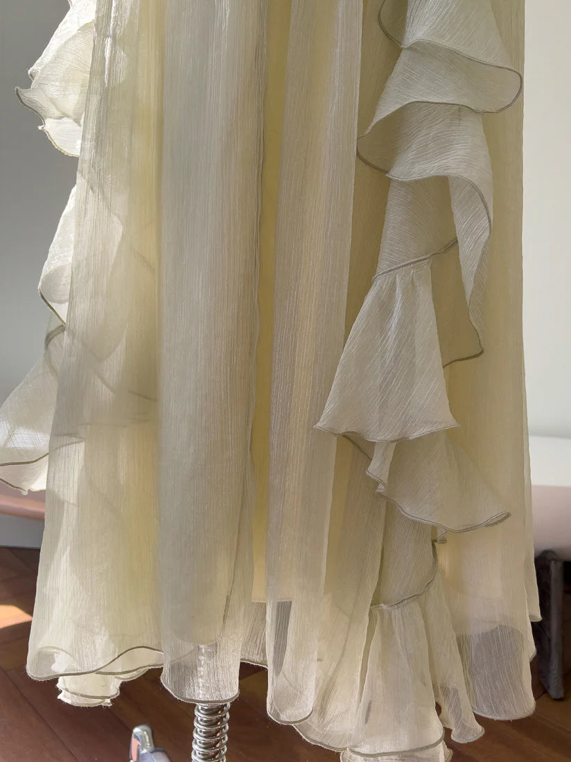 Sage Whisper Ruffle Chiffon Dress