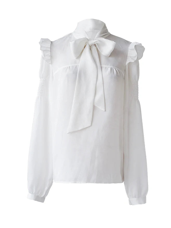 Elegant Ivory Bow Tie Blouse