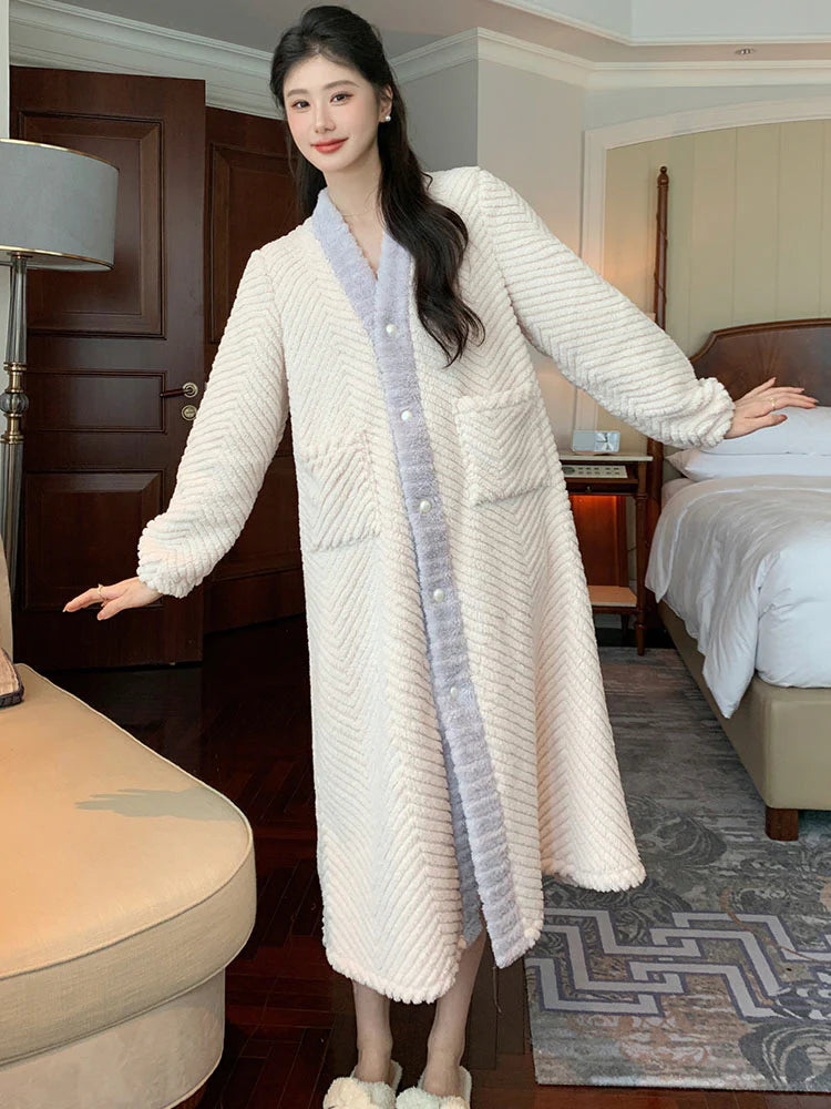 Cozy Winter Velvet Button-Down Robe