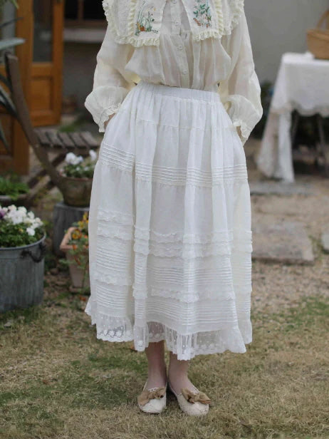 Lace Meadow Tiered Linen Skirt