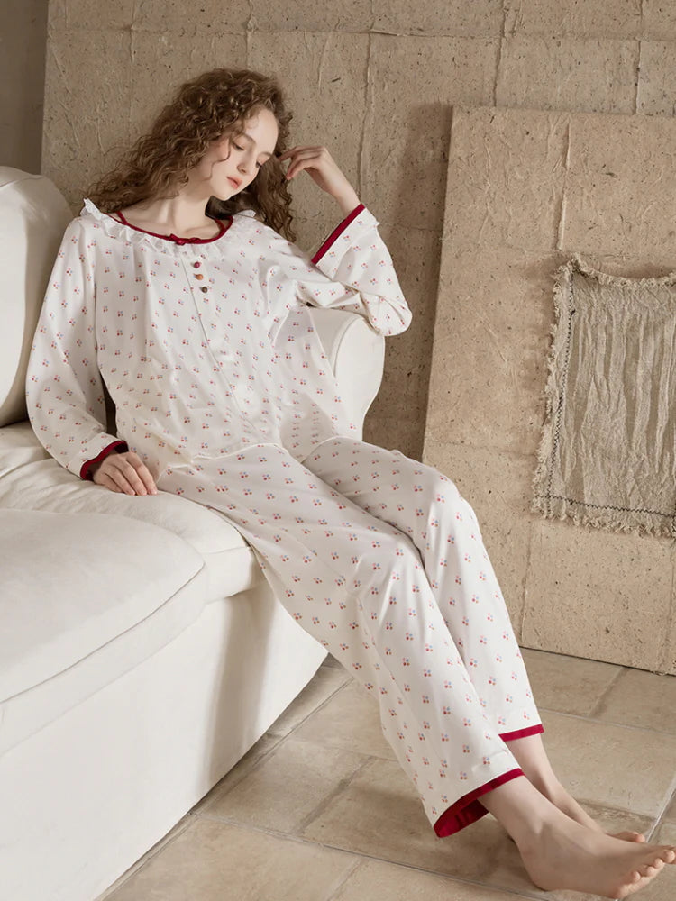 Cherry Blossom Ruffle Pajama Set