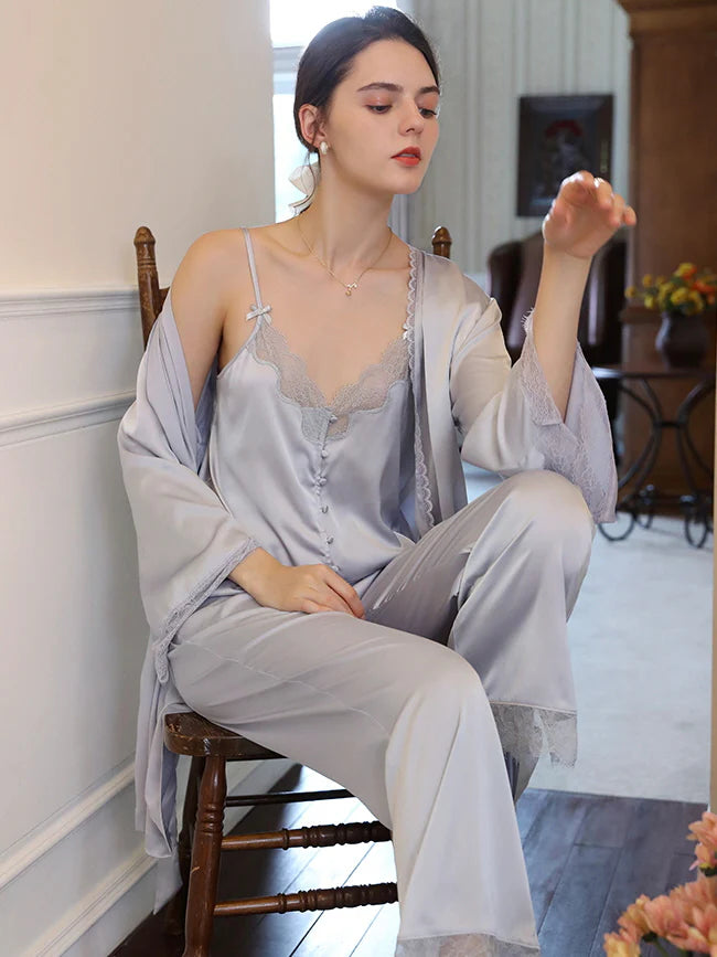Moonlit Lace Satin Loungewear Trio