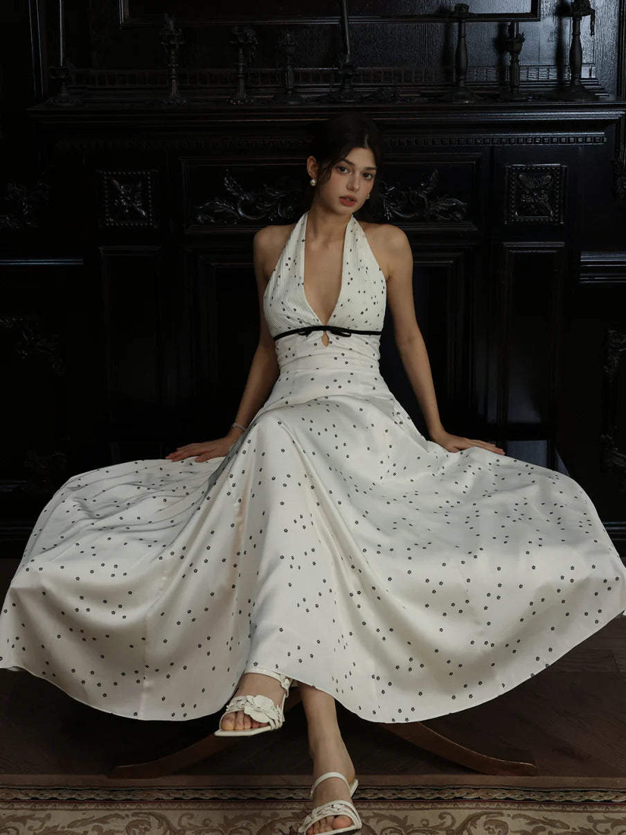 White Polka Dot Halter Dress