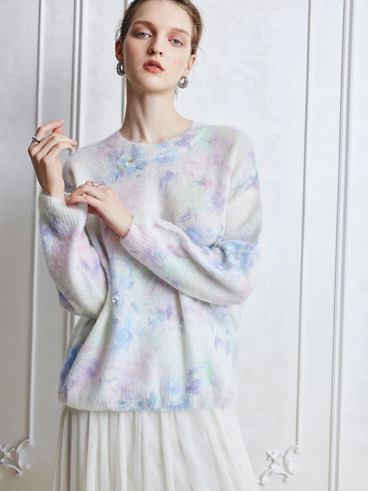 Dreamy Pastel Floral Mohair Sweater