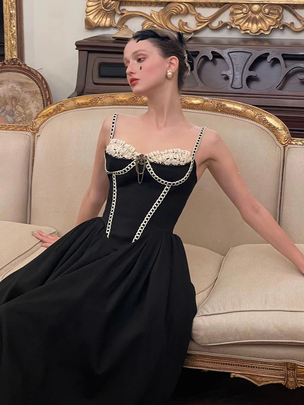 Lace-Trim Convertible Corset Dress