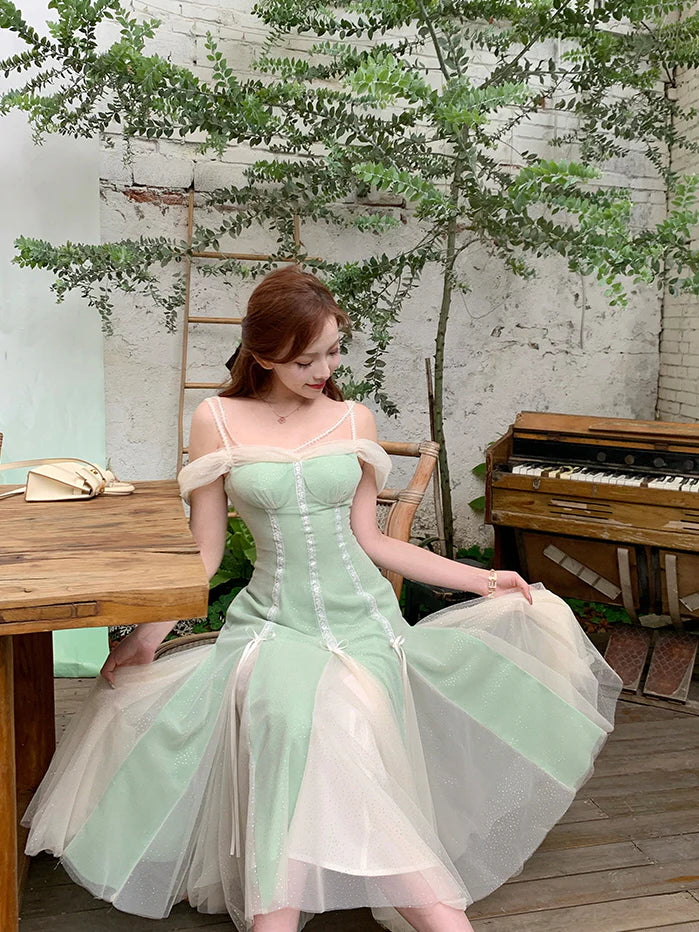 Evelyn's Mint Princess Slit Mesh Dress