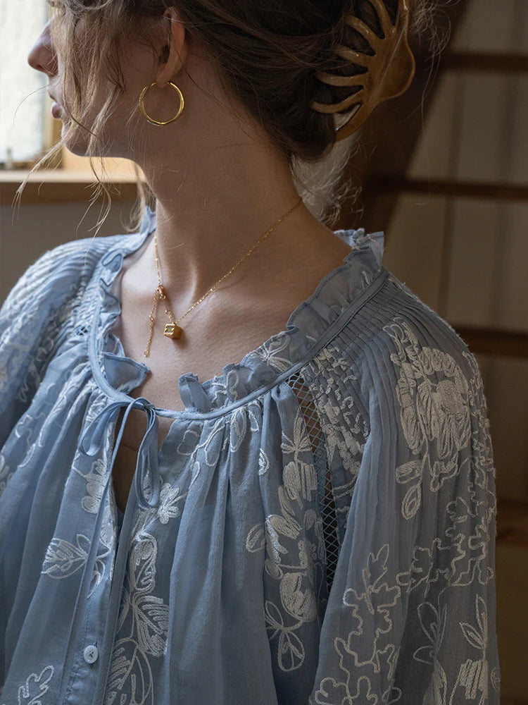 Vintage Embroidered Sheer Blouse