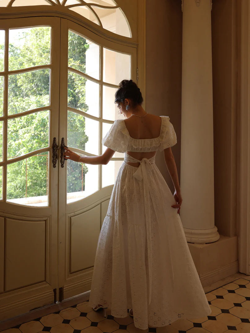 Daisy Lace Back Bow Cotton Dress