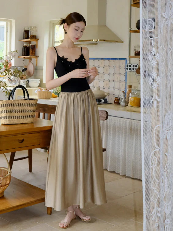 Black Blossom Bodice Two-Tone Dress