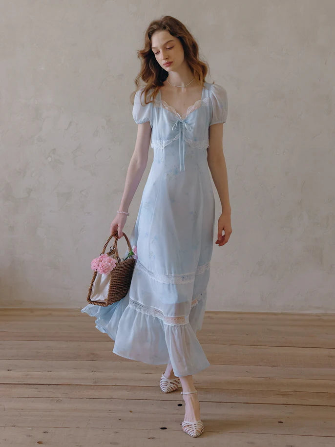 Sky Blue Lace Floral Dress