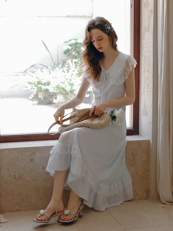 Sky Blue Lace Collar Dress