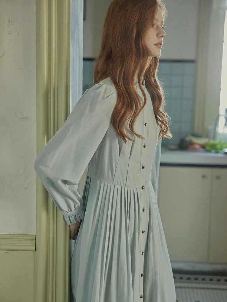 Vintage-Inspired Lace-Trim Light Blue Dress