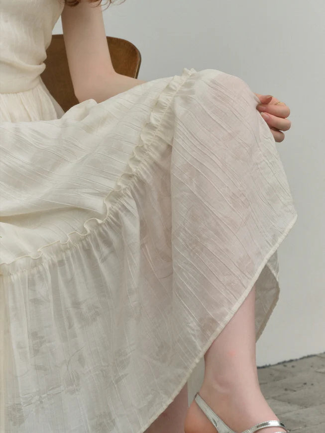 Floral Embossed Drawstring Dress