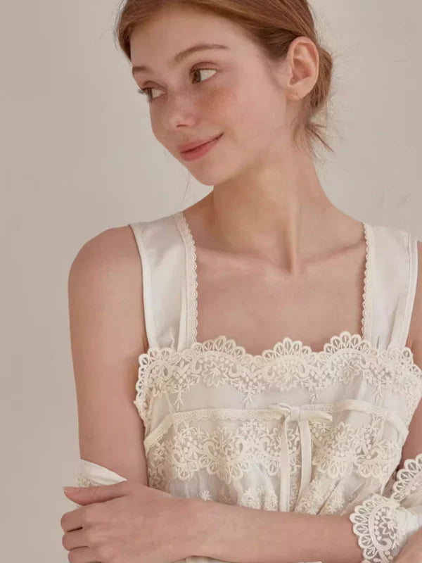 Ivory Elegance Lace Nightgown Set