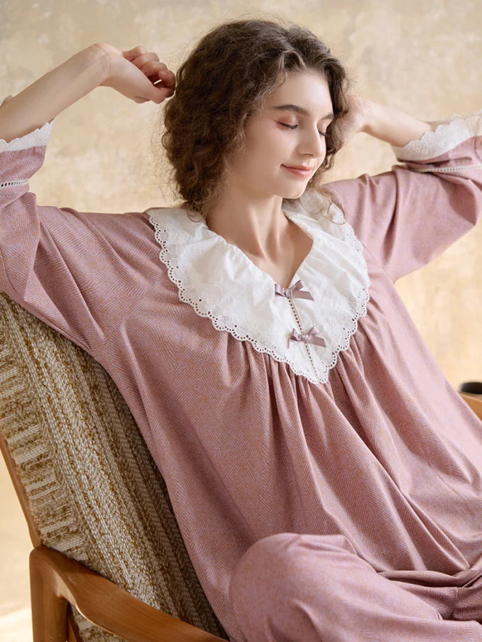 Blush Lace Collar Pajama Set