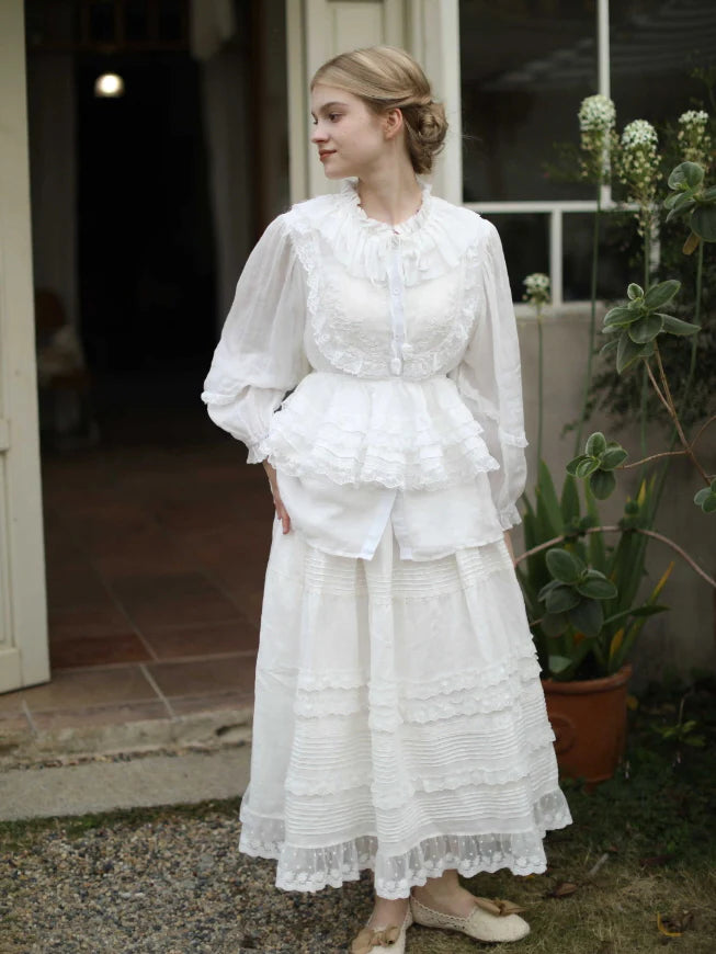 Lace Meadow Tiered Linen Skirt