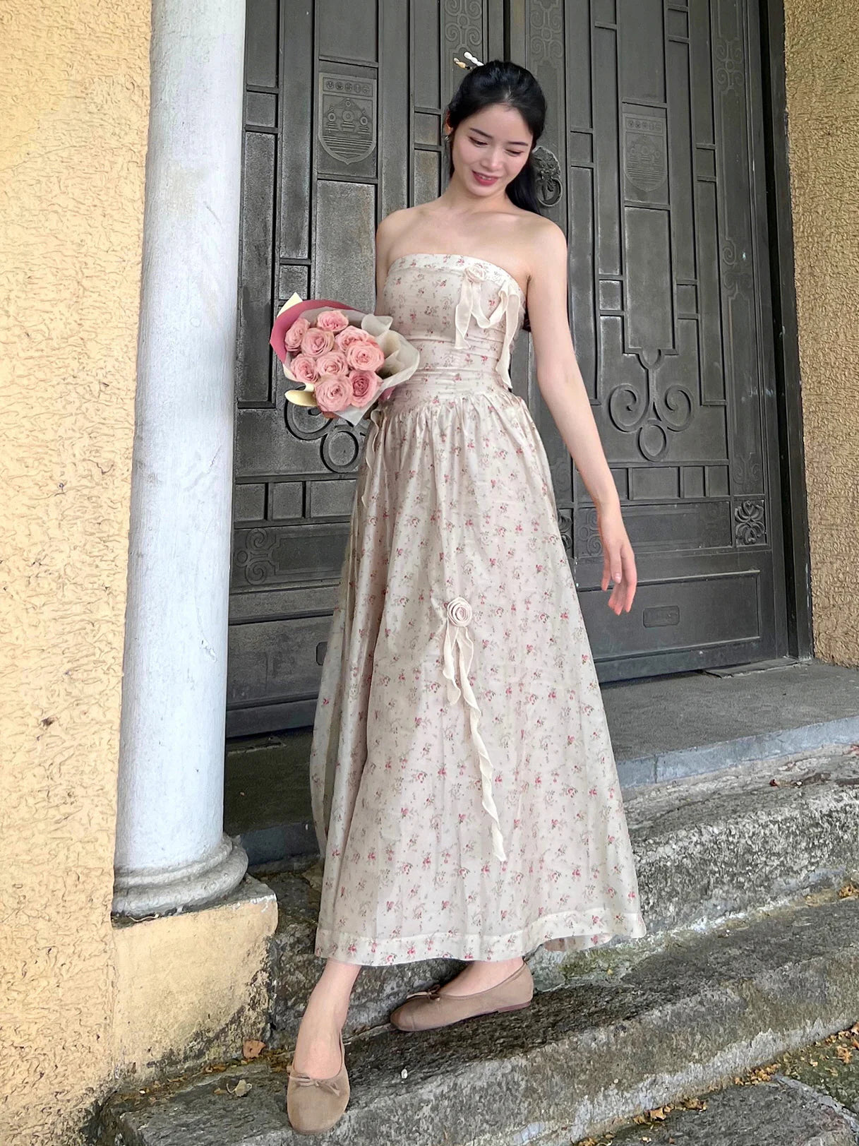 Vintage Floral Rose Corset Gown