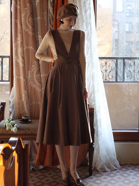 Vintage Elegance Cross-Strap A-Line Dress