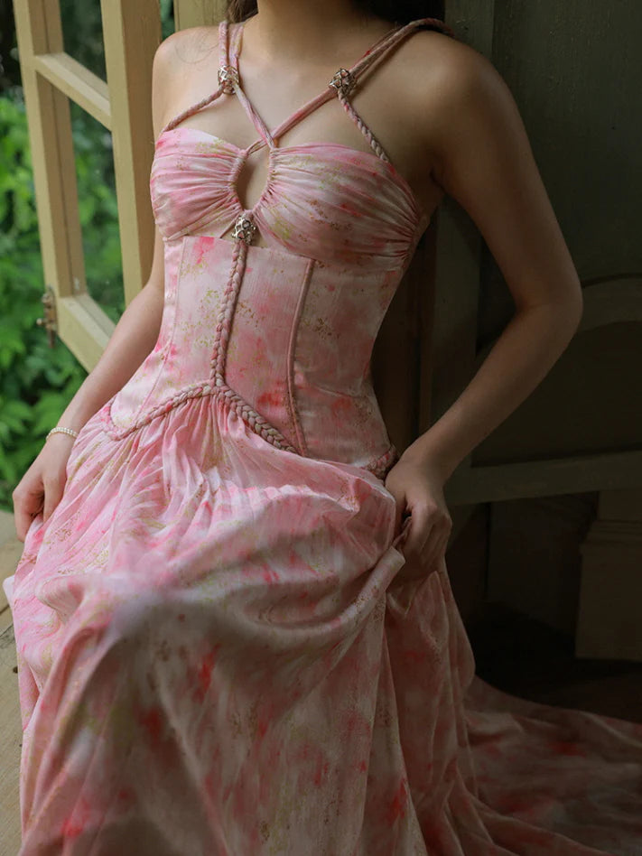 Watercolor Garden Corset Maxi Dress