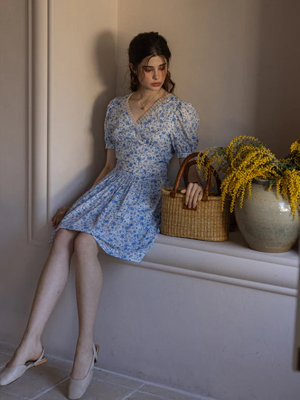 Whispering Blue Garden Floral Dress