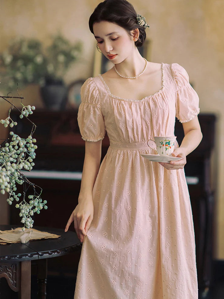 Blush Embroidered Cotton Tea Dress