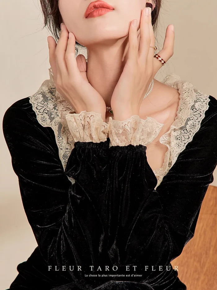 Vintage Noir Velvet Lace Dress