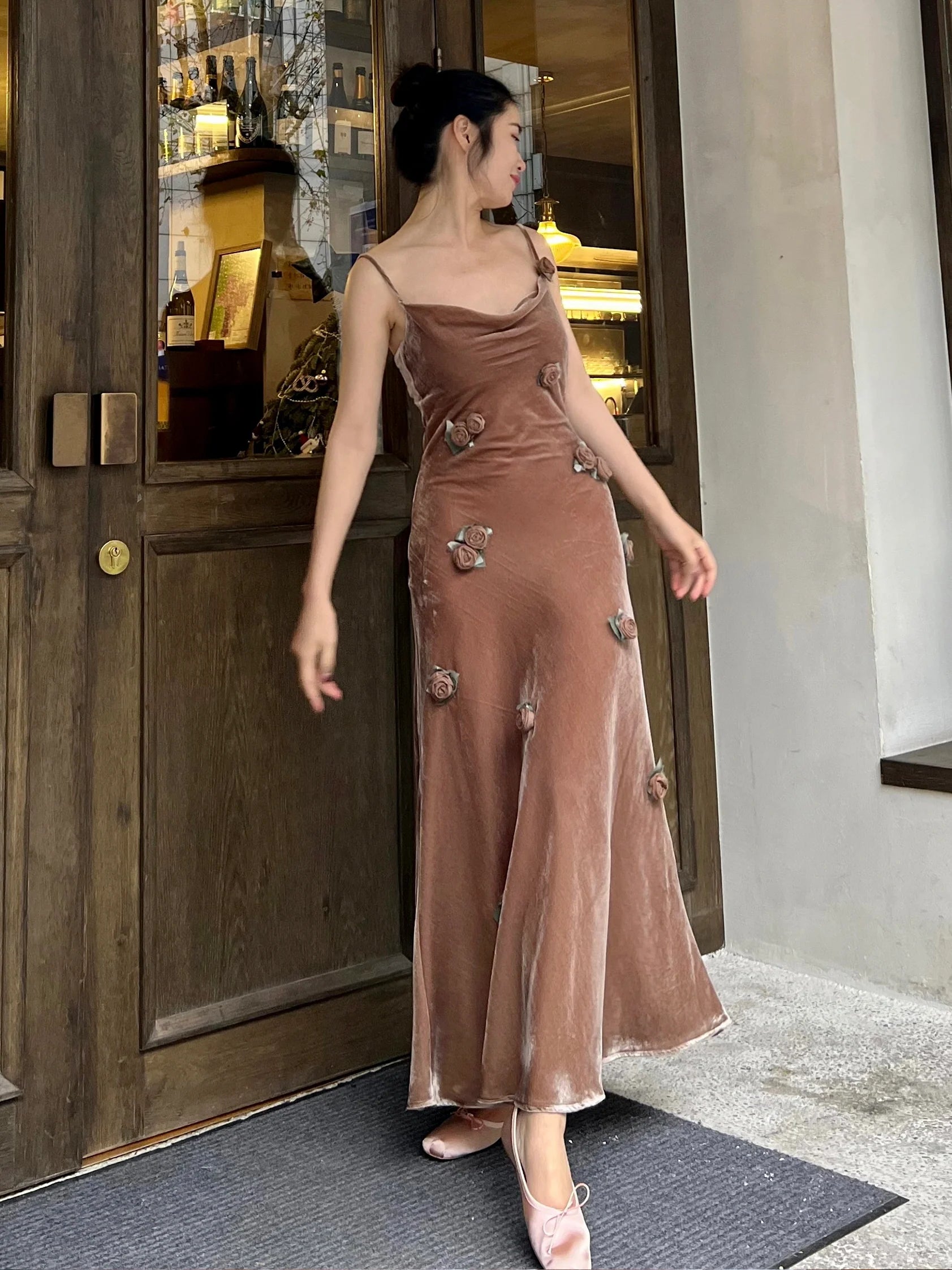 Velvet Blossom Evening Gown