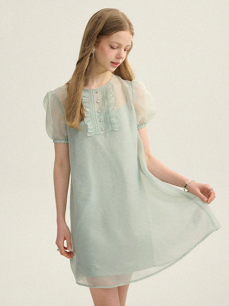 Mint Fairy Puff Sleeve Dress