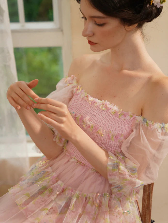 Blooming Ruffle Pink Tulle Dress