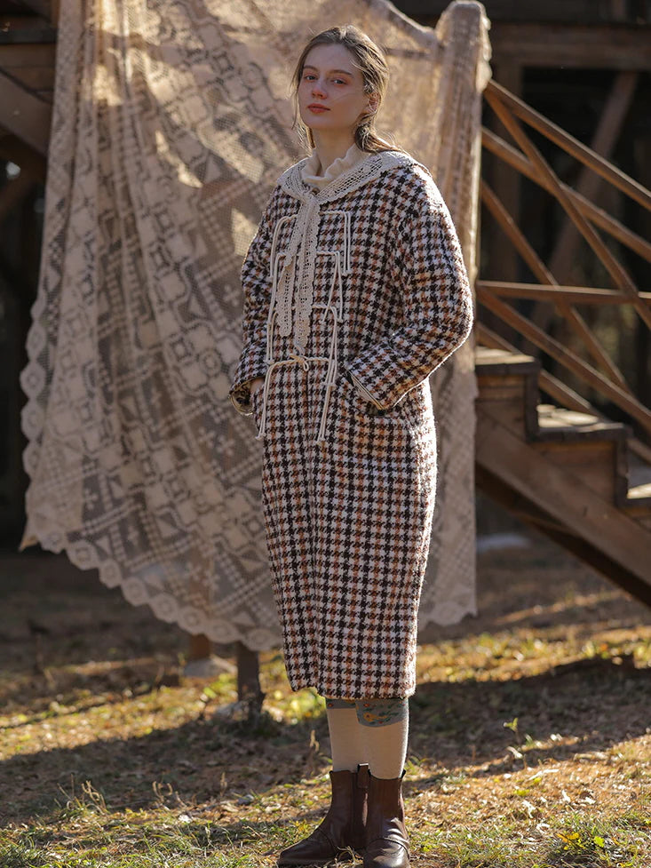Vintage Houndstooth Lace Trim Coat