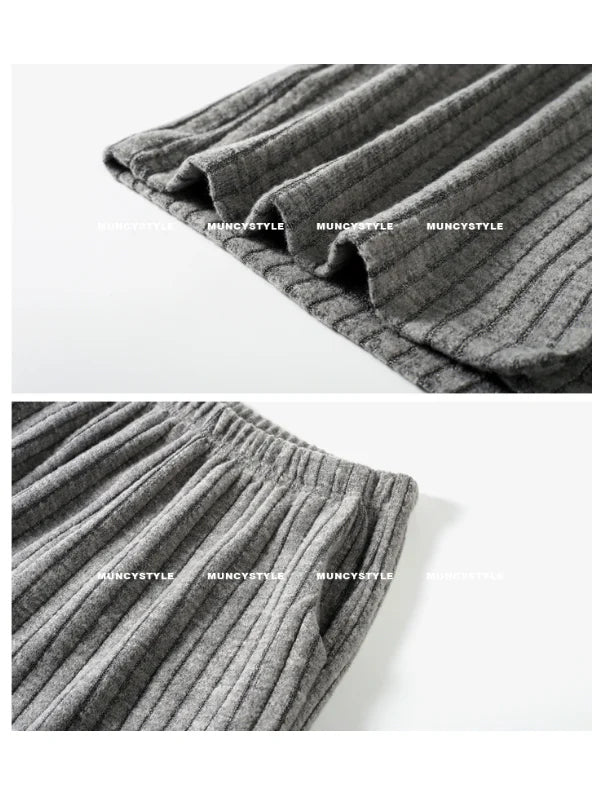 Gray Lace Trim Ribbed Pajama Set