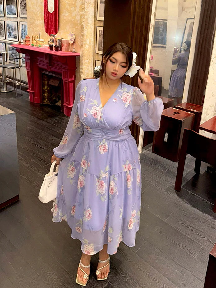 Lavender Rose Garden Chiffon Dress