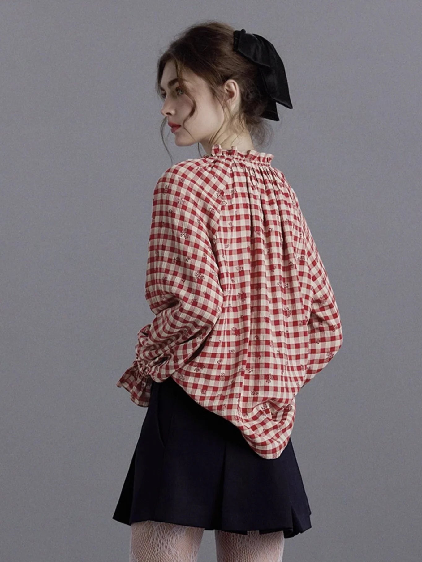 Vintage French Red Gingham Blouse