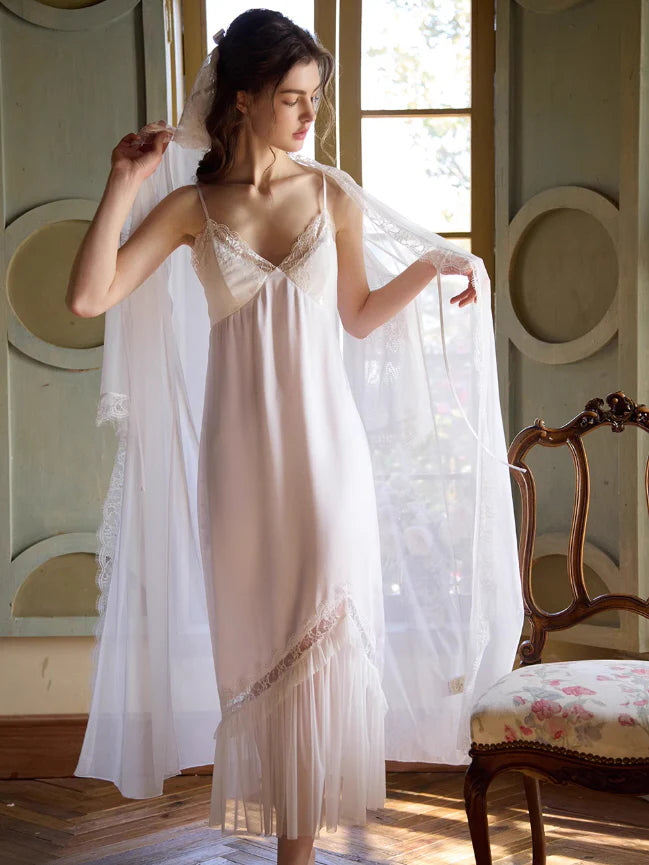 White Lace Princess Nightgown Set