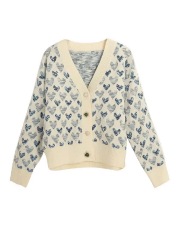 Vintage Blue Heart Knit Cardigan