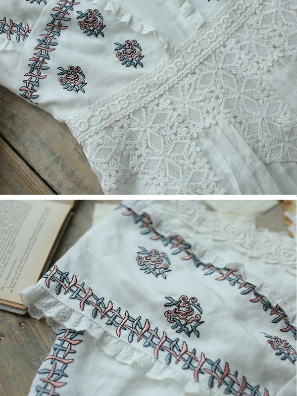 Victorian Floral Embroidered White Dress