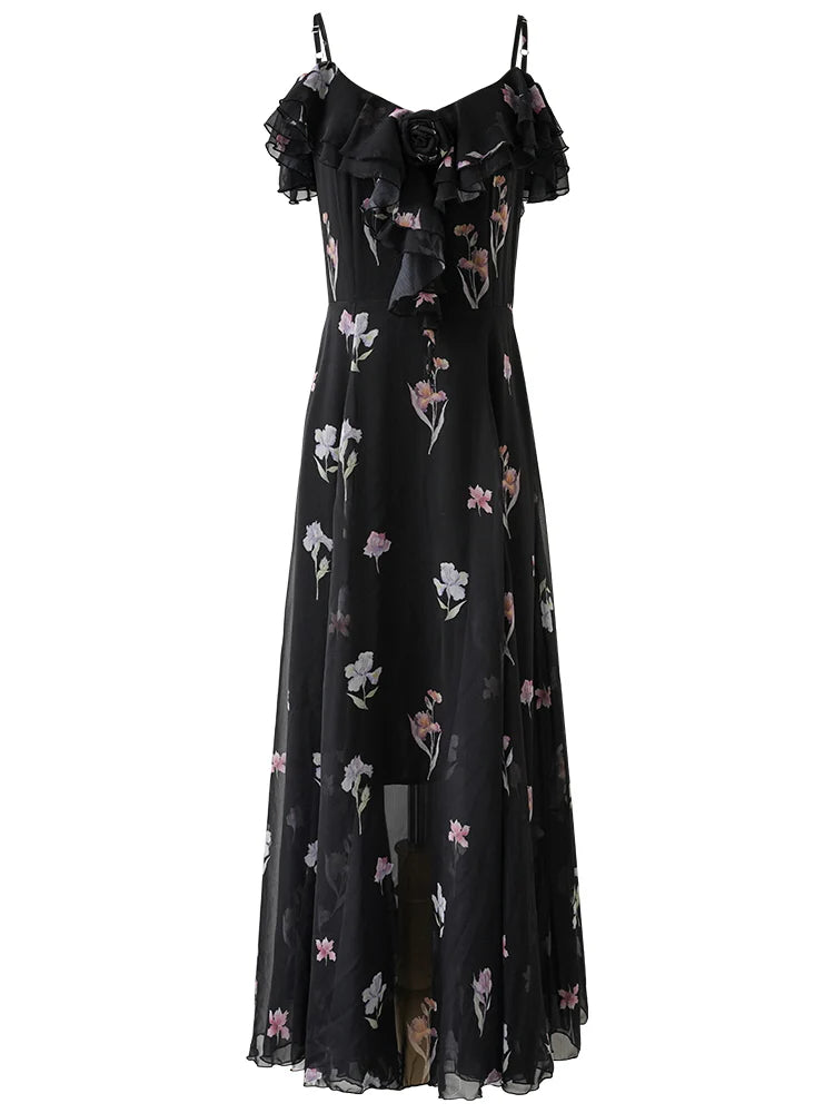 Black Blossom Off-Shoulder Dress