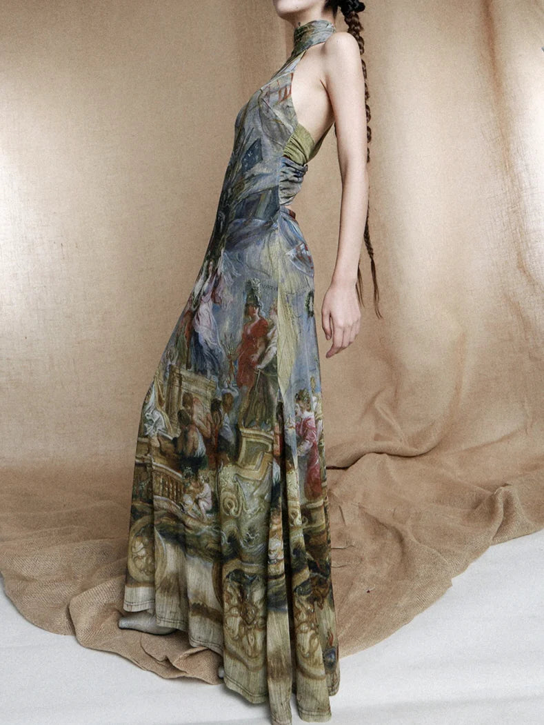 Baroque Allegory Halter Maxi Dress