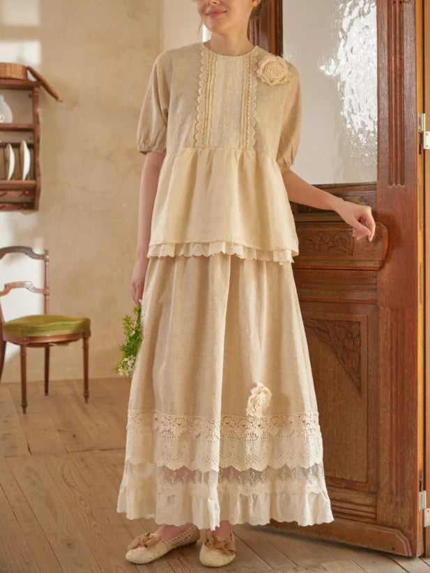 Linen Lace Garden Blouse and Skirt
