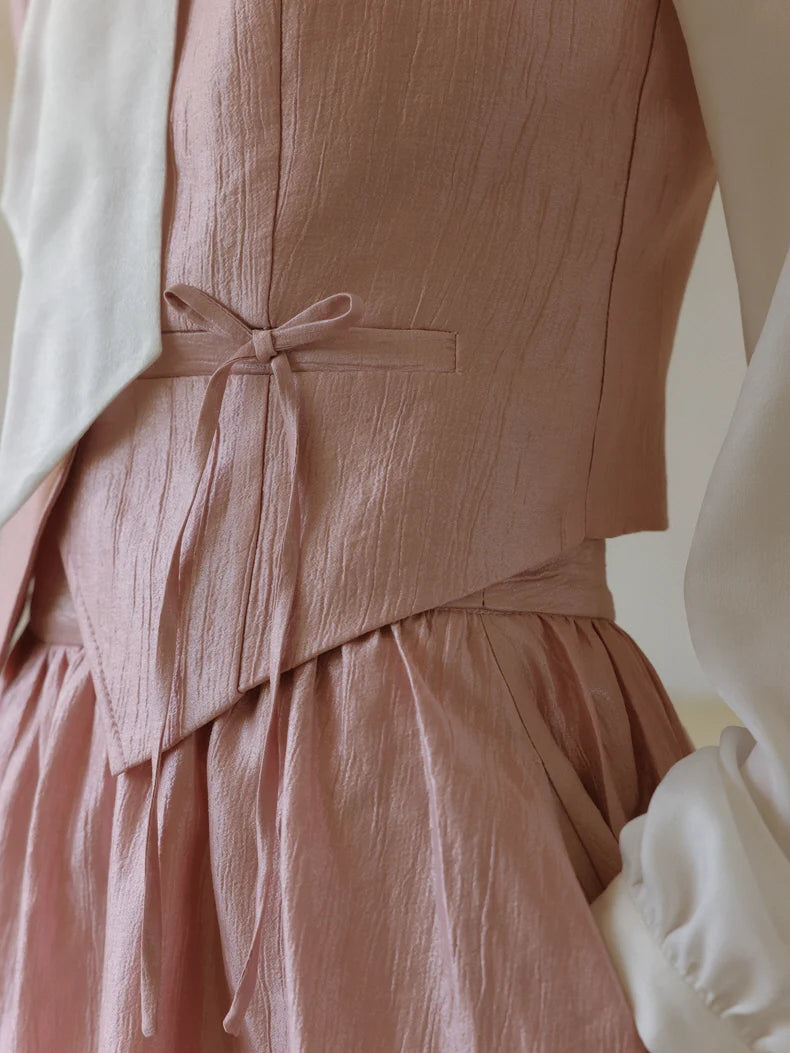 Soft Pink Satin Buttoned Vest
