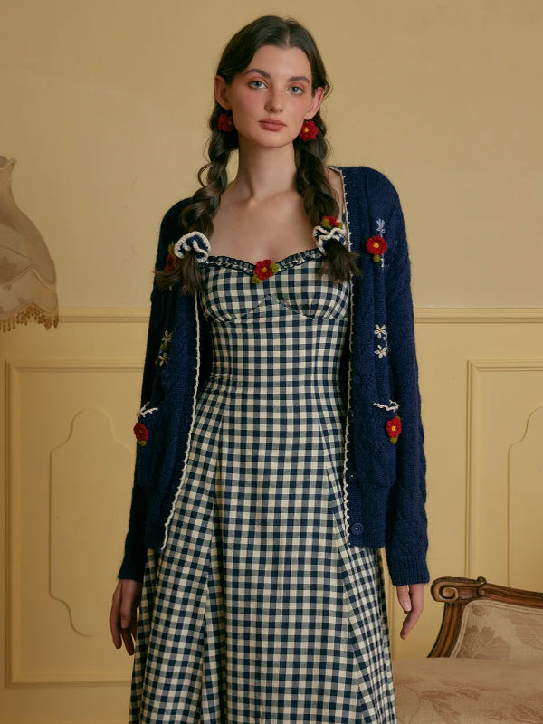 Navy Checkered Cotton Dress