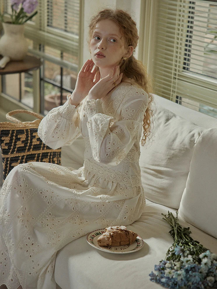 Vintage Lace Embroidered Long Dress