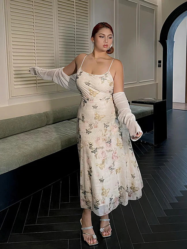 Butterfly Garden Sheer Slip Dress & Cardigan