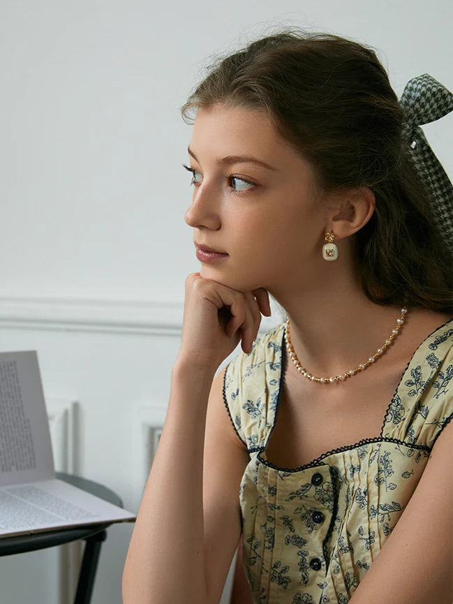 Yellow Crystal and Enamel Earrings