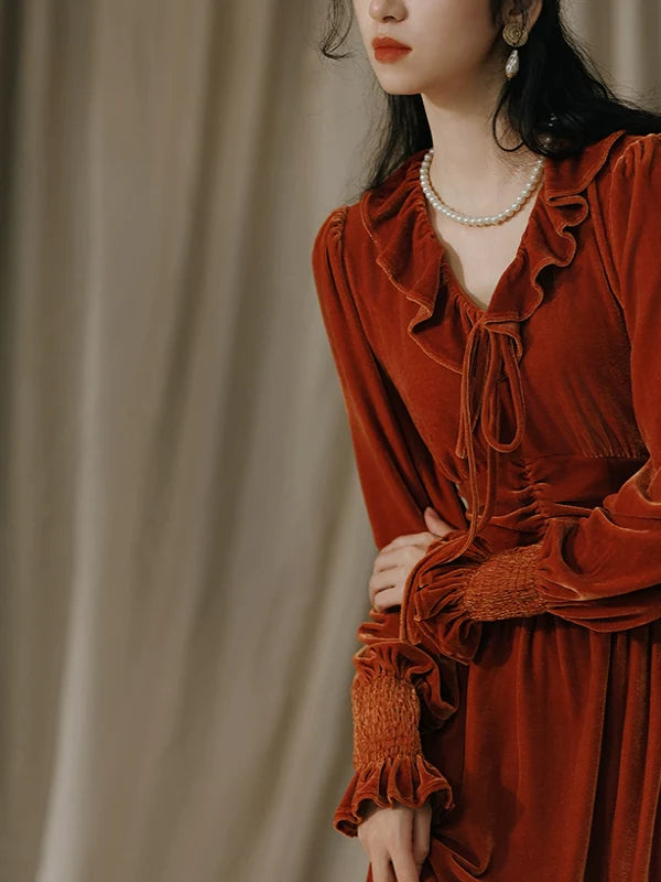 Velvet Elegance French Retro Dress