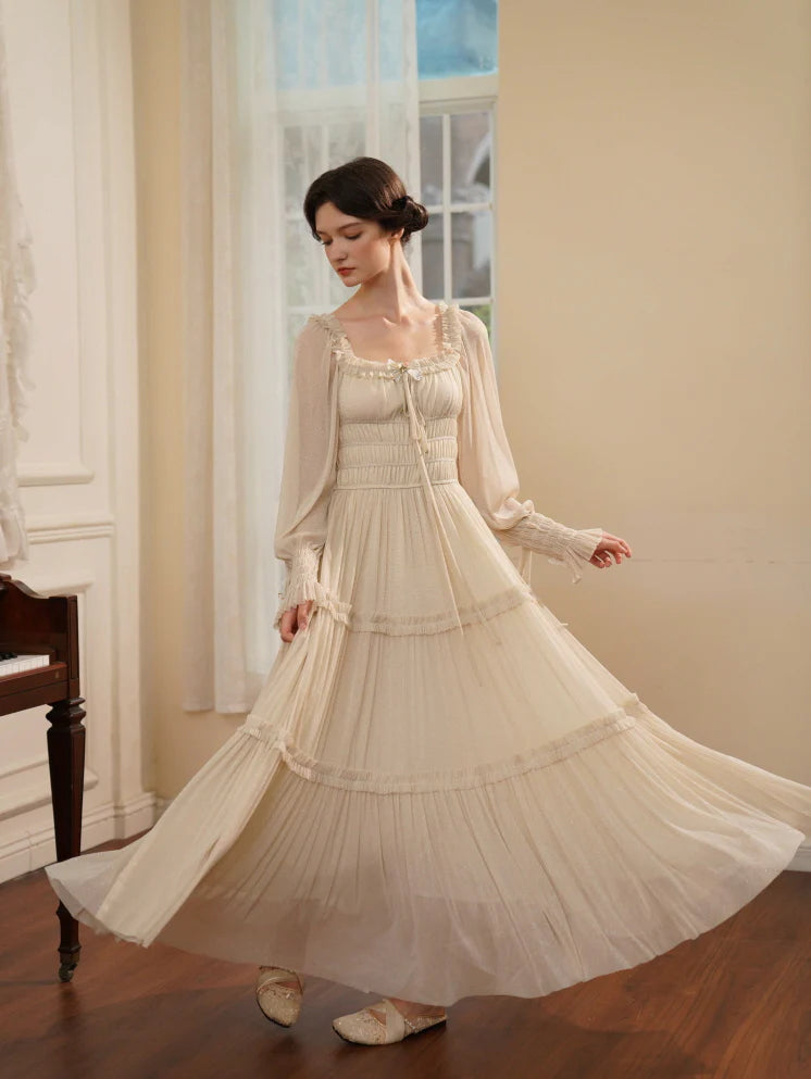 Beige Ruffle Verse Dress