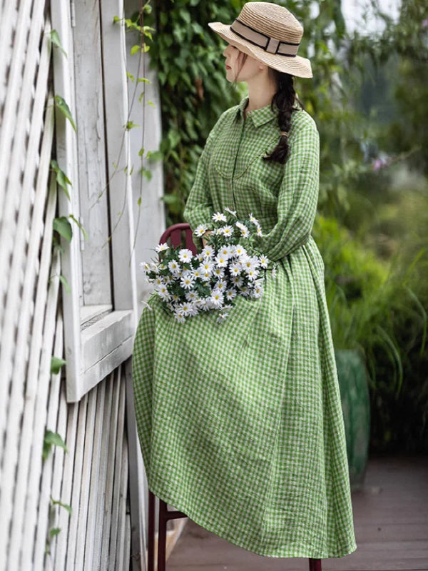 Spring Whisper Green Checkered Dress