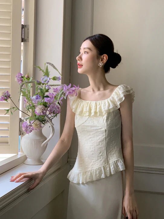 Ivory Ruffle Top & Satin Flare Skirt