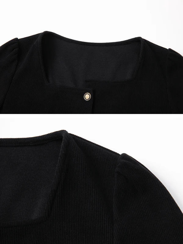 Elegant Black Square-Neck Knit Blazer