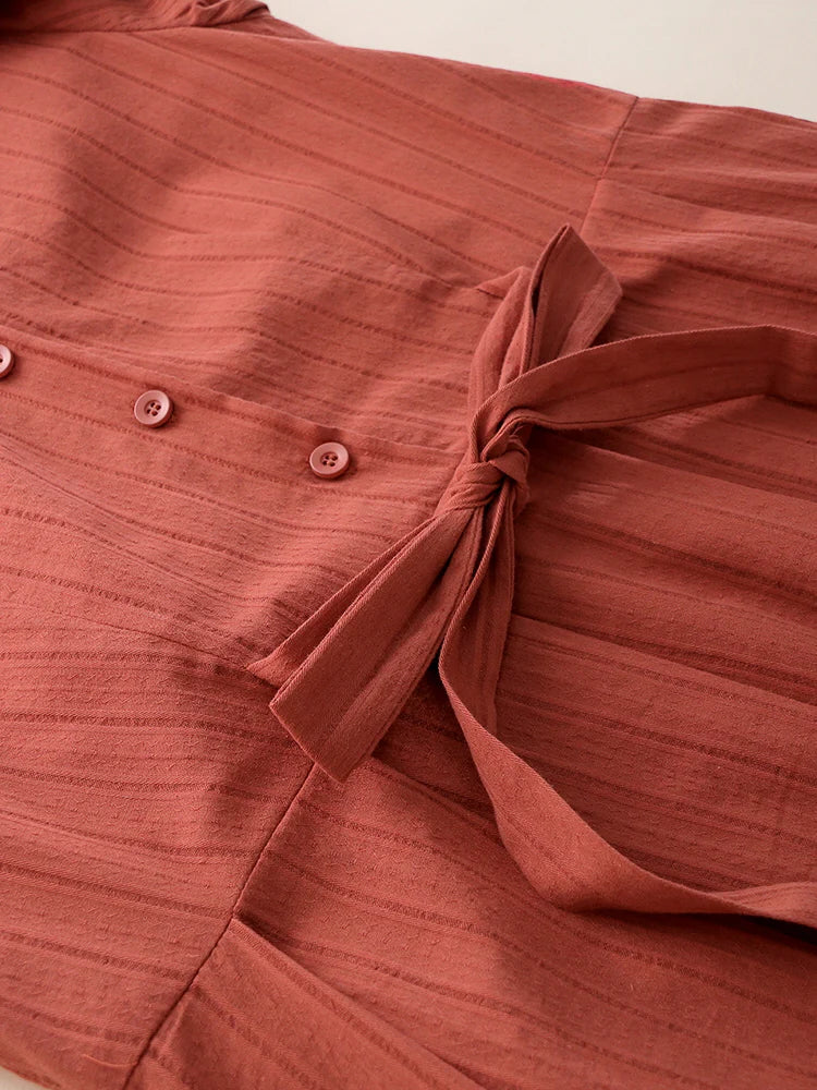 Lace-Trimmed Vintage Rust Cotton Dress